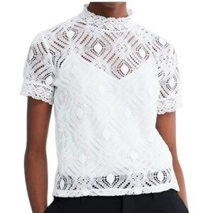 ZARA Crochet White Top Short Sleeve - Size Large